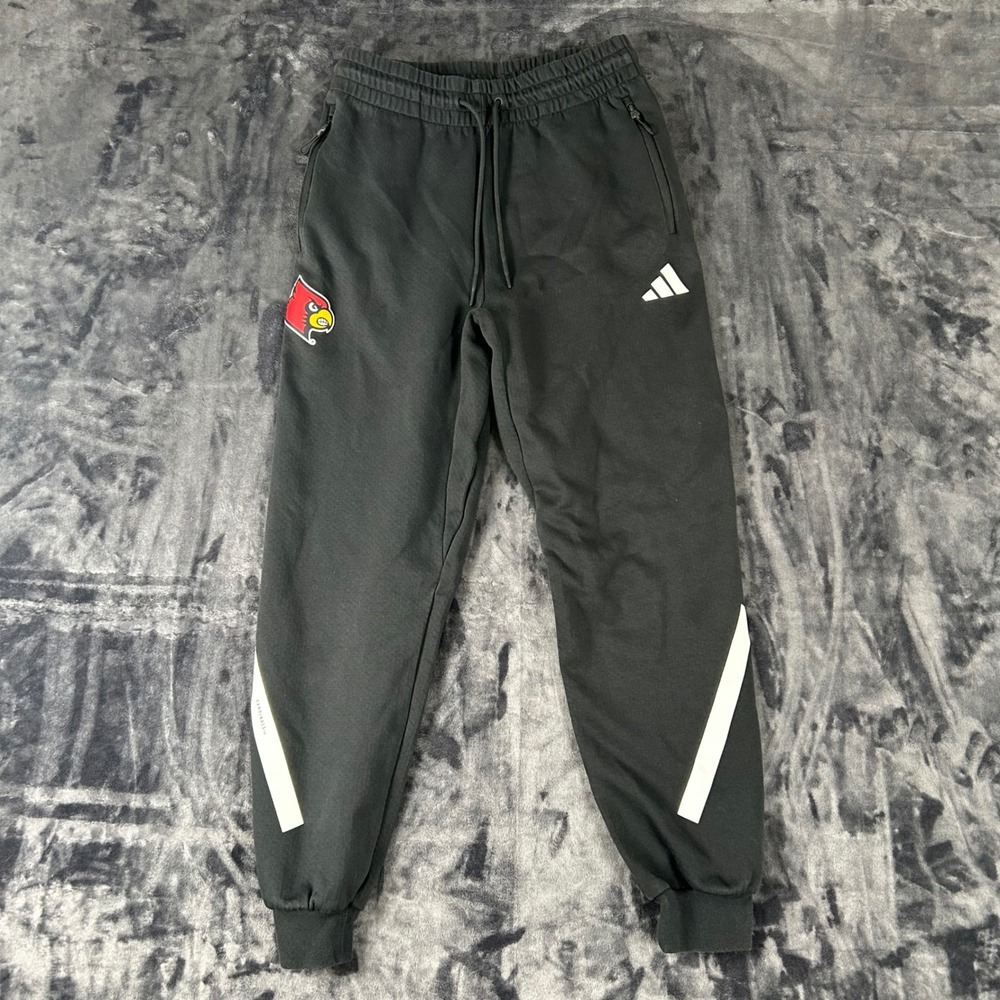 Adidas Sweatpants Mens Small Black Louisville Cardinals Joggers Zipper Pockets